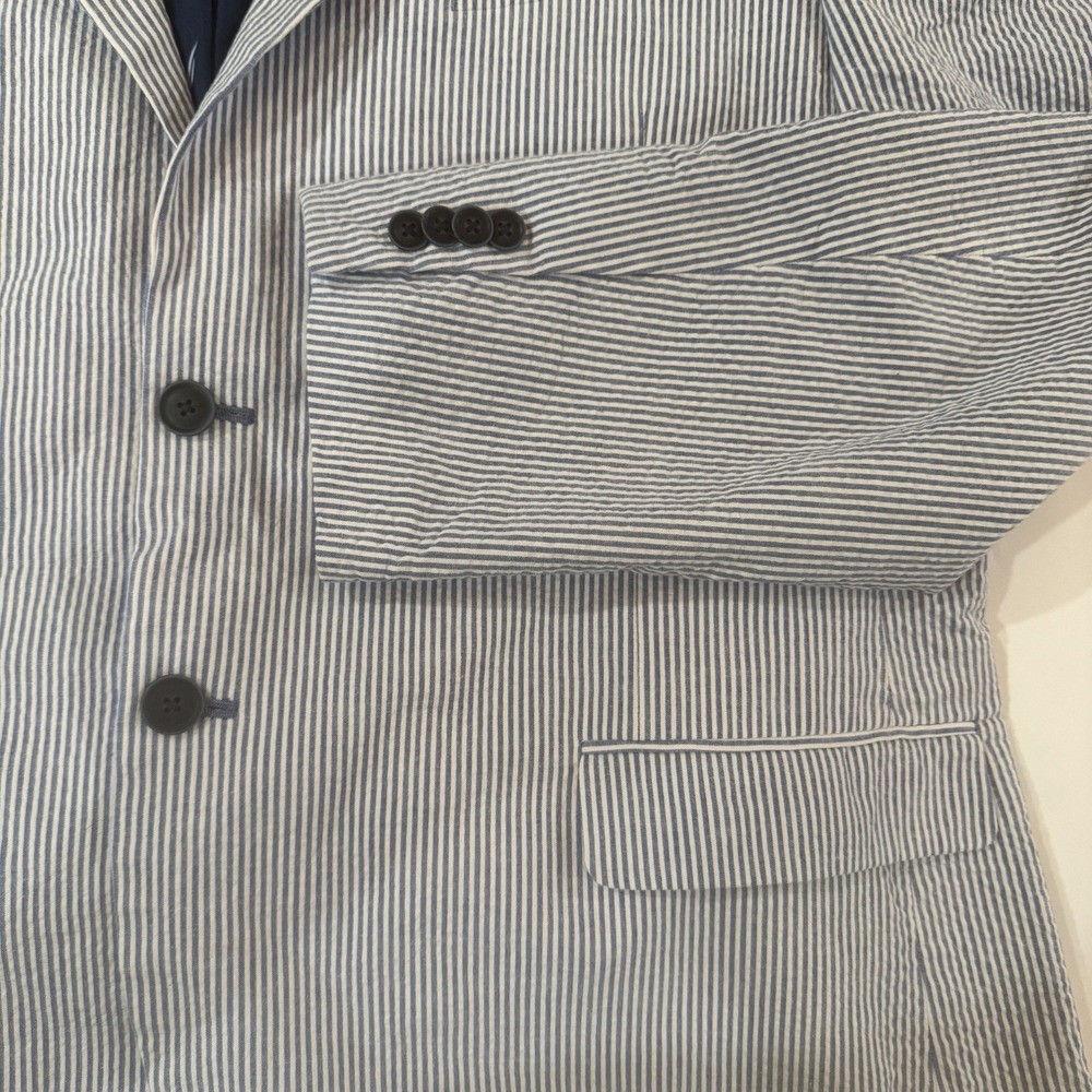 Nautica Mens Seersucker Striped Blazer Suit Jacket Blue White 48R  Preppy - Picture 3 of 12